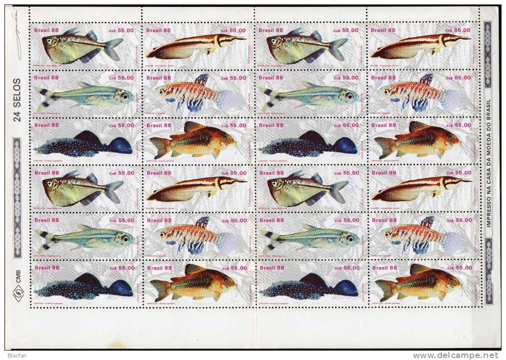 Süßwasser-Fisch 1988 Brasilien 2276/1,2ZD,6-Block+Kleinbogen ** 33€ Bauchfisch Gabelbart Neon Kärpfling Glanzwels BRAZIL - Verzamelingen (in Albums)