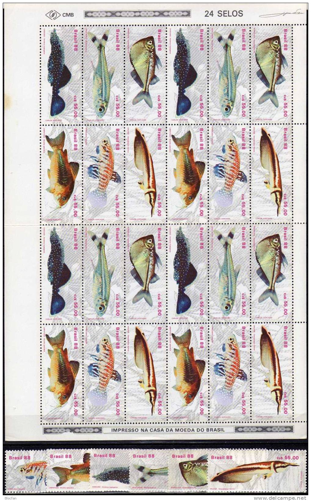 Süßwasser-Fisch 1988 Brasilien 2276/1,2ZD,6-Block+Kleinbogen ** 33€ Bauchfisch Gabelbart Neon Kärpfling Glanzwels BRAZIL - Verzamelingen (in Albums)