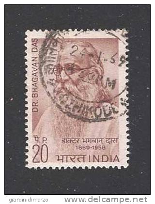 INDIA - 1969 - Valore Usato Da 20 P. Centenario Nascita Dr. BHAGAVAN DAS Filosofo - In Ottime Condizioni. - Gebruikt