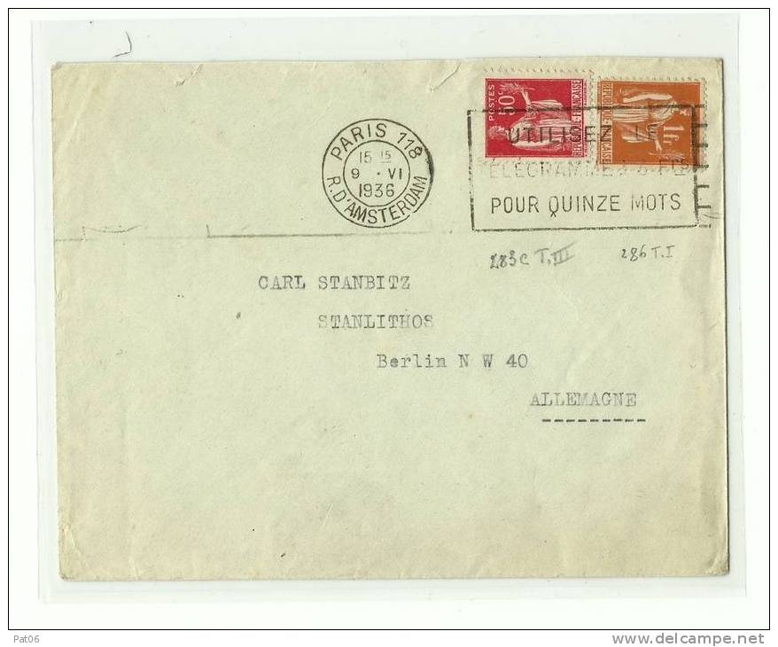 PARIS    Bureau N°118 « Rue D?Amsterdam »   Tarif  « ALLEMAGNE » à 1F.50 - 1932-39 Vrede