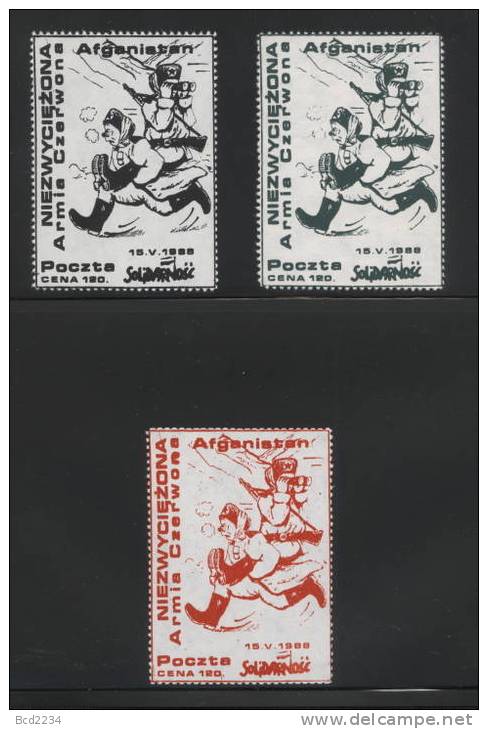 POLAND SOLIDARNOSC 1988 AFGHANISTAN RED ARMY UNDEFEATED SET OF 3 MS PERF (SOLID 0266P/0298AP) Russia USSR - Solidarnosc Labels