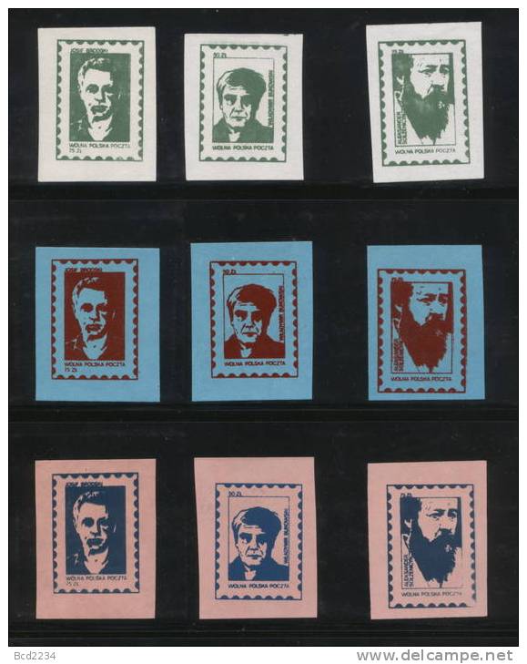 POLAND SOLIDARNOSC DISSIDENT AUTHORS SET OF 9 (SOLID 0275/1022) Writers Books Journalist - Vignettes Solidarnosc