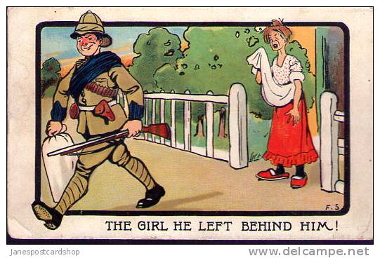 COMIC POSTCARD 1908 - "The Girl He Left Behind Him" - Humor