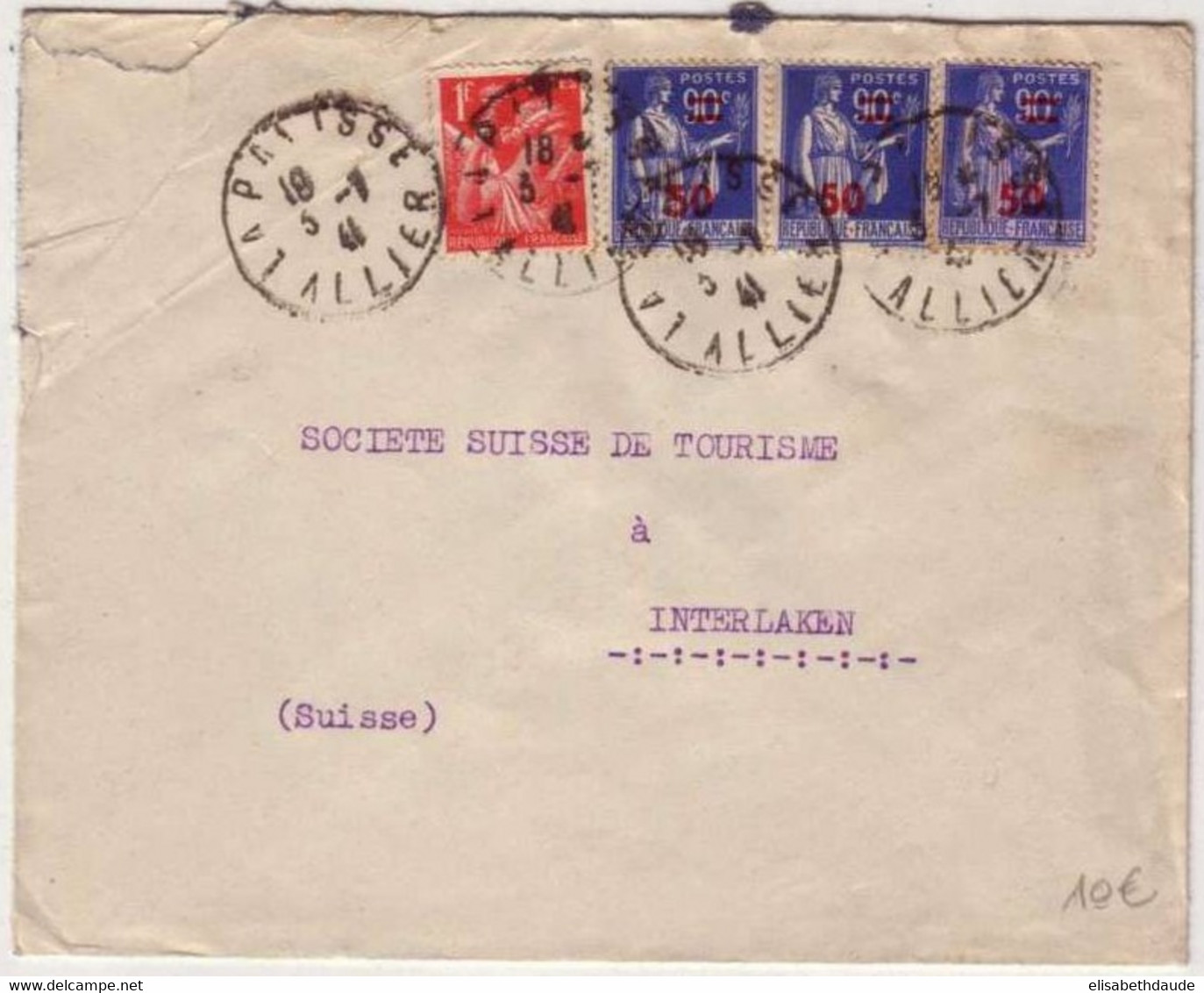 TYPE PAIX SURCHARGE + IRIS - Yvert N°482 X 3 + 433 Sur LETTRE De LA PALISSE (ALLIER) Pour INTERLAKEN (SUISSE) -1941 - 1932-39 Peace