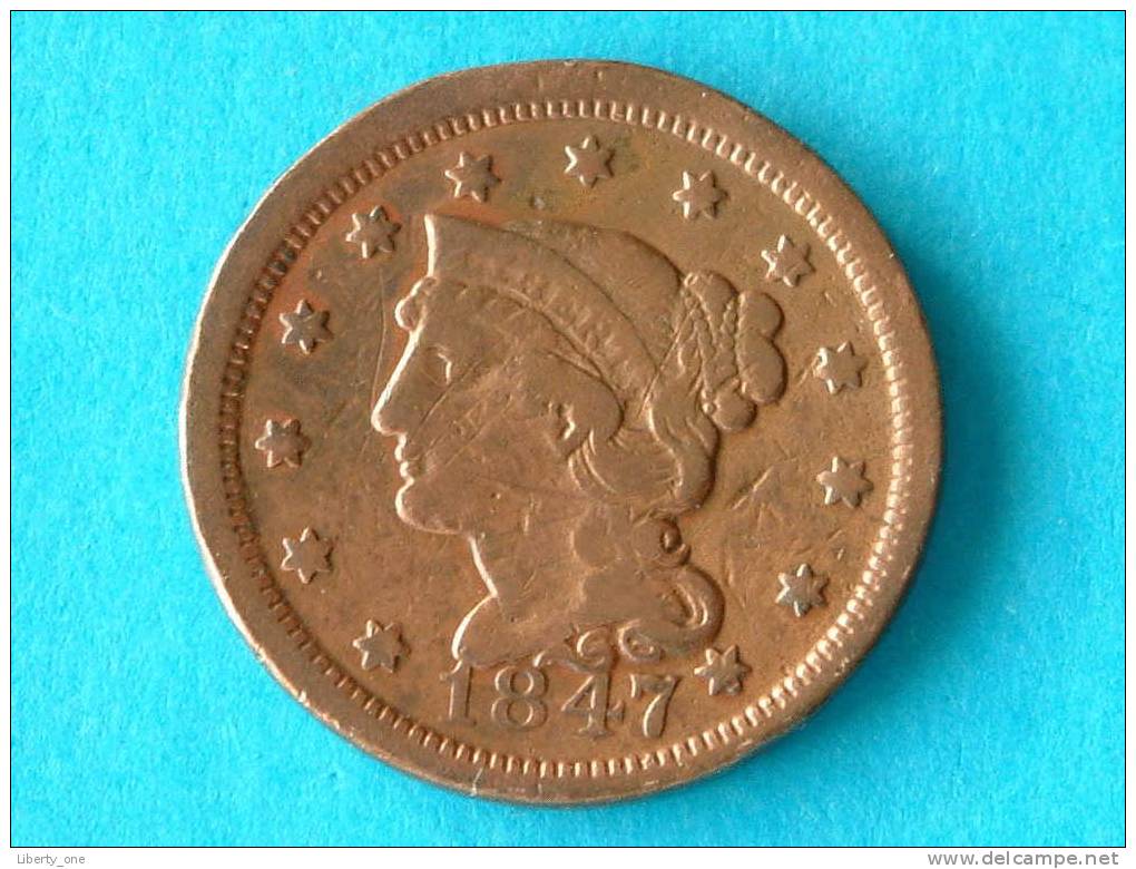 1847 - ONE CENT / KM 67 ( For Grade, Please See Photo ) ! - 1840-1857: Braided Hair (Cheveux Tressés)