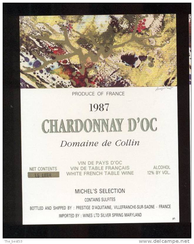 Etiquette De Vin  De Pays D'Oc  -  Domaine De Collin   - Illustrateur  Angibault ? - à Viilefranche Sur Saone (69) - Other & Unclassified