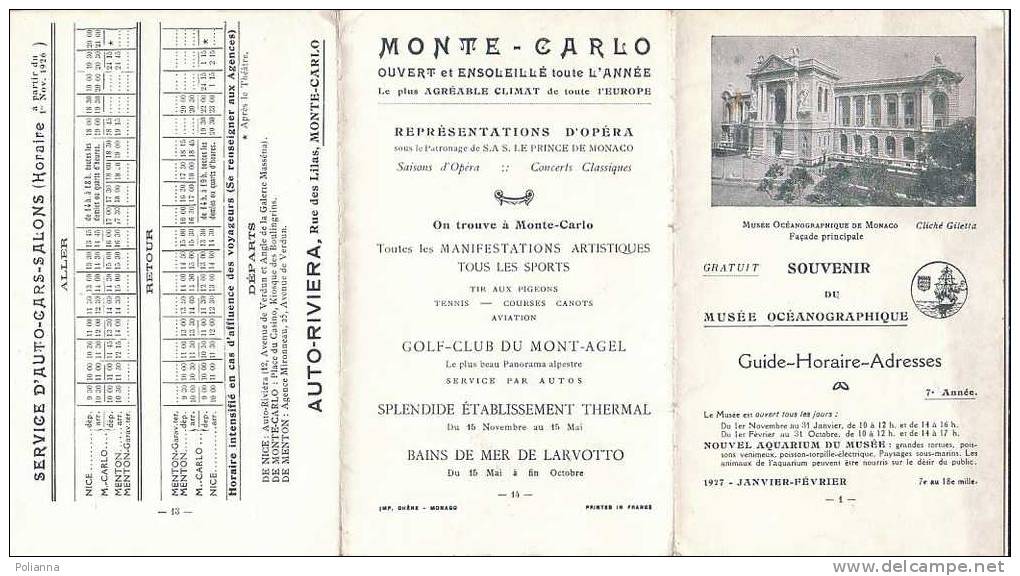 PO1753A# Brochure MUSEO OCEANOGRAFICO - MONACO - ORARIO TRENI 1926 - Europa