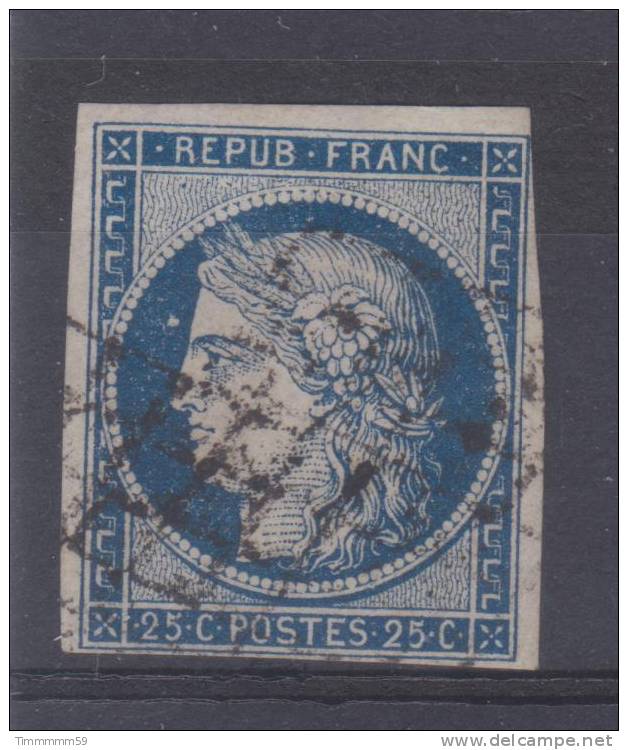 Lot N°11374  N°4a Bleu Foncé , Oblit Grille, Belles Marges, Variété Tache Blanche Face Au Frond - 1849-1850 Ceres