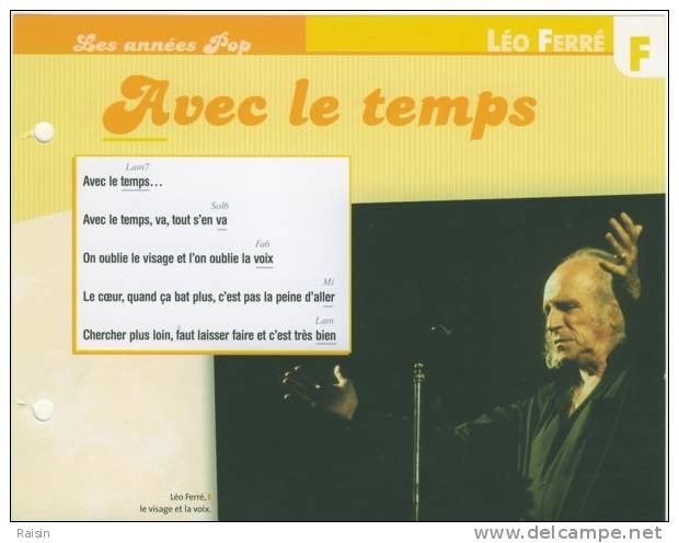 Léo Ferré Fiche Atlas Chanson Avec Le Temps Les Années Pop TBE - Sonstige & Ohne Zuordnung