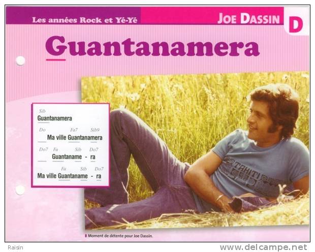 Joe Dassin Fiche Atlas Chanson Guantanamera Les Années Rock Et Yé- Yé TBE - Sonstige & Ohne Zuordnung