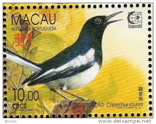 Singapore 1995 Macao 814/7,ZD,Block 30+Kleinbogen ** 70€ Drossel Brillen- Sonnen- Kanarien-Vogel Häherling Bloc Bf Macau - Nature