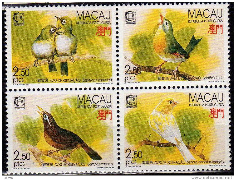 Singapore 1995 Macao 814/7,ZD,Block 30+Kleinbogen ** 70€ Drossel Brillen- Sonnen- Kanarien-Vogel Häherling Bloc Bf Macau - Nature