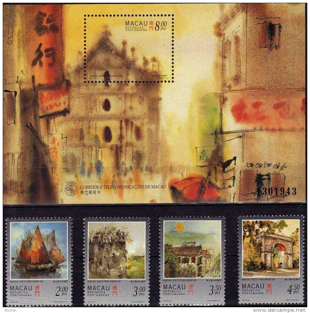 Malerei 1997 Ansichten Von MACAU 899/2,VB+Block 43 ** 55€ Gemälde Kwok Se Segelschiff Festung Portas Cerco Bloc Bf Macao - Lots & Kiloware (mixtures) - Max. 999 Stamps