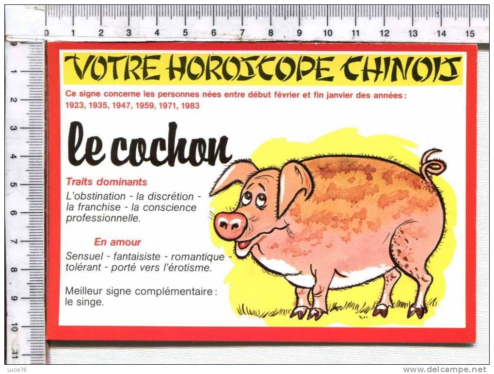 HOROSCOPE  CHINOIS  -  LE COCHON   -  Série 924 /12 - Astrologie