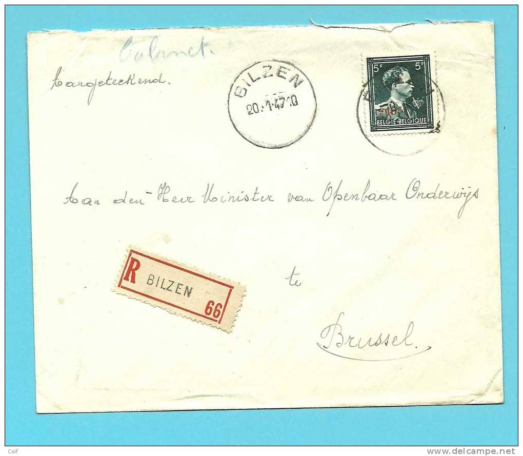 724T Op Brief Aangetekend Met Stempel BILZEN - 1946 -10%