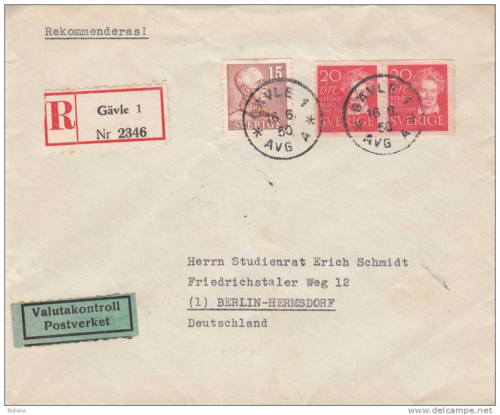 Suède - Lettre Recommandée De 1950 ° - Oblitération Gävle - Storia Postale