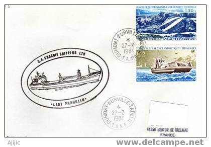 Navire Canadien "Lady Franklin" .  Escale Dumont D'Urville TAAF 1984.PRIX REDUIT! - Storia Postale