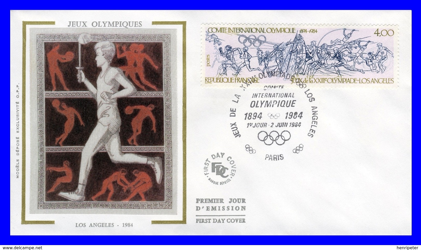 2314 (Yvert) Sur FDC Illustrée Sur Soie - Jeux Olympiques D´été à Los Angeles Anniversaire Du C.I.O. - France 1984 - 1980-1989