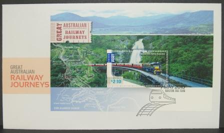 Australia 2010 Great Australian Railway Journeys Minisheet First Day Cover (FDC) - Brieven En Documenten