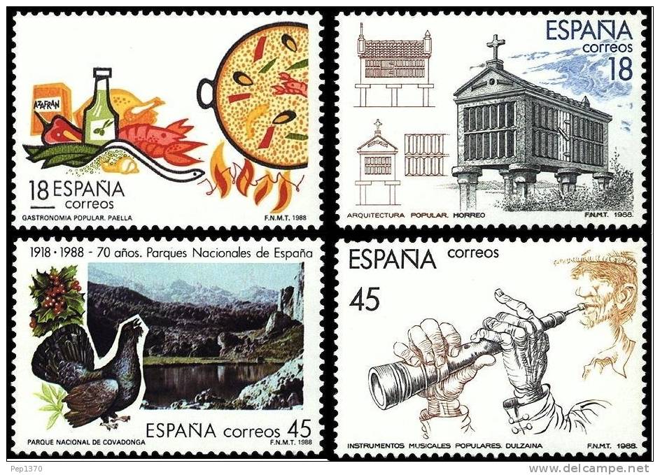 ESPAÑA 1988 - TURISMO - Edifil 2935-38 - Yvert 2551-2551 + 2571-2572 - Gallinaceans & Pheasants