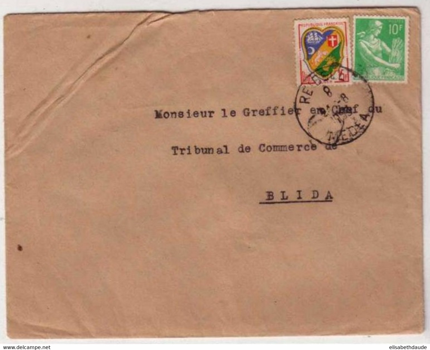 ALGERIE - LETTRE De REIBELL (MEDEA) Pour BLIDA - 1959 - MOISSONNEUSE + ARMOIRIES - - Storia Postale