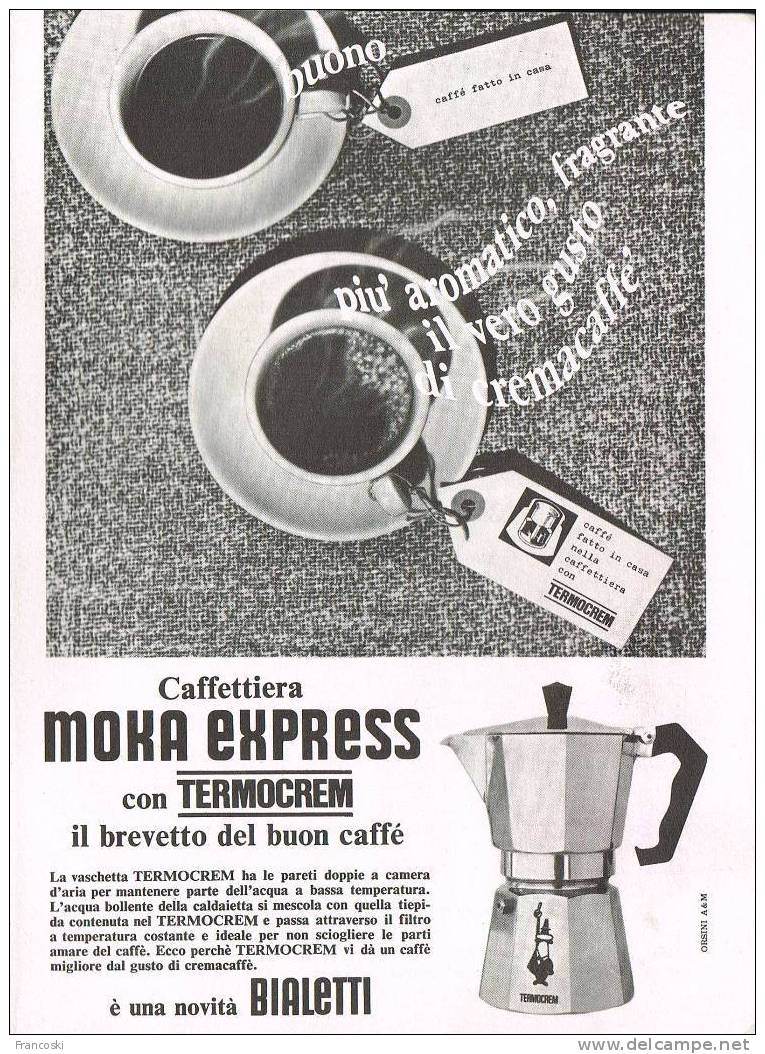 Pubblicità "BIALETTI CRUSINALLO MOKA EXPRESS"CON TERMOCREM 1960'-Page Magazine Advert- - Sonstige & Ohne Zuordnung