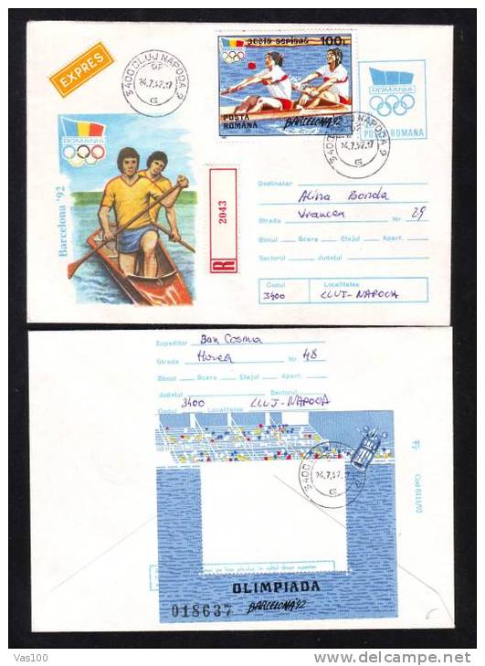OLYMPIC GAMES BARCELONA 1 REG.EXPRESS,COVER ROWING CANOTAJ ADITIONAL STAMPS S/S. - Rafting