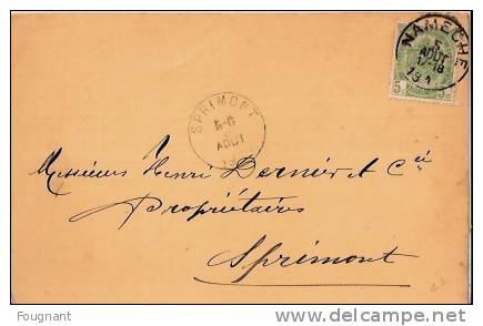 BELGIQUE :1911: MARCHE-LES-DAMES:(Namur):SA.de Marche-Les-Dames:Division Des Aciéries.Carte Envoyée à SPRIMONT. - 1900 – 1949