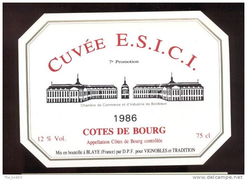 Etiquette De Vin Côtes De Bourg 1986 -  Cuvée E.S.I.C.I. /  7 ème Promotion - Militaire