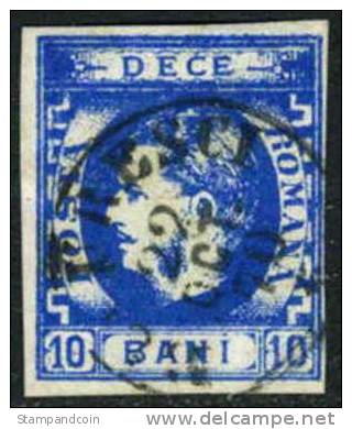 Romania #38a XF Used 10b Ultramarine From 1869 - 1858-1880 Moldavië & Prinsdom