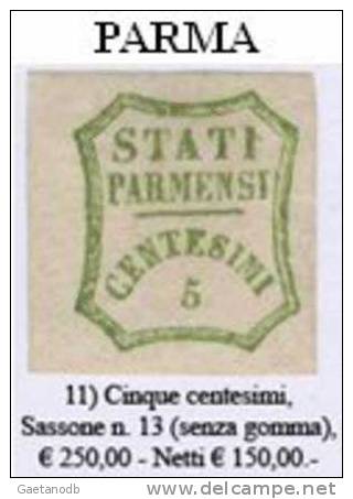 Parma 011 - Sassone: N. 13 (sg) - Privo Di Difetti Occulti - Parma