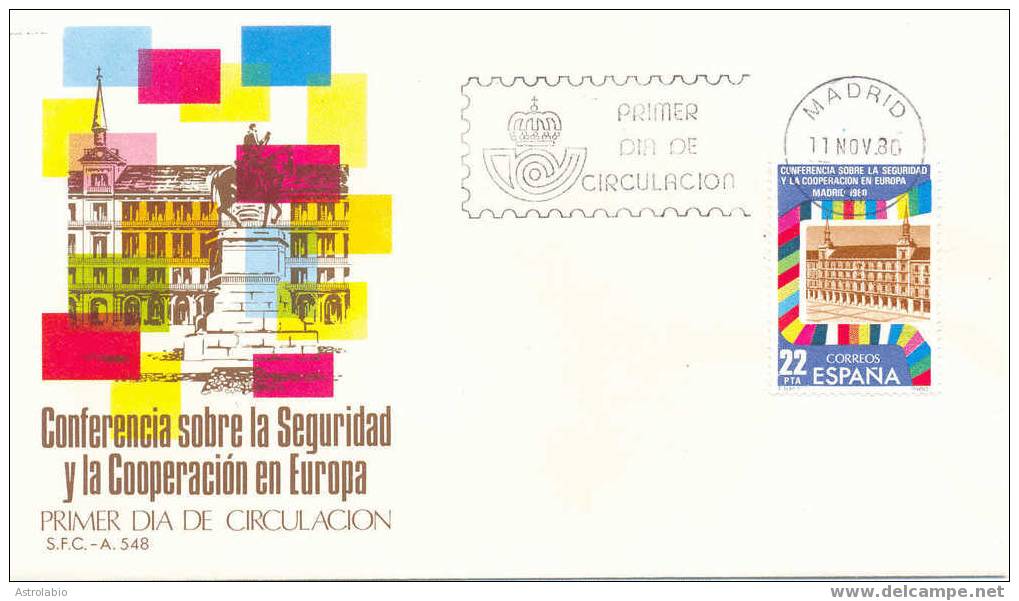 Espagne FDC 1980 " Conférence Sécurité Et Coopération En Europe " Yvert 2226 - Institutions Européennes