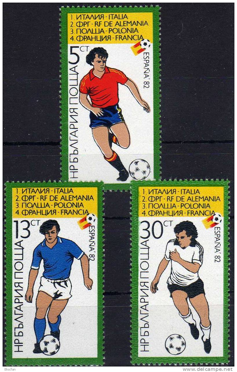 Fussball Zur Ausstellung Espana 1984 Bulgarien 3127/9+Block 141 ** 23€ Stamp On Stamp BG #3130 E #2533 Sheet Bf BULGARIA - Airmail