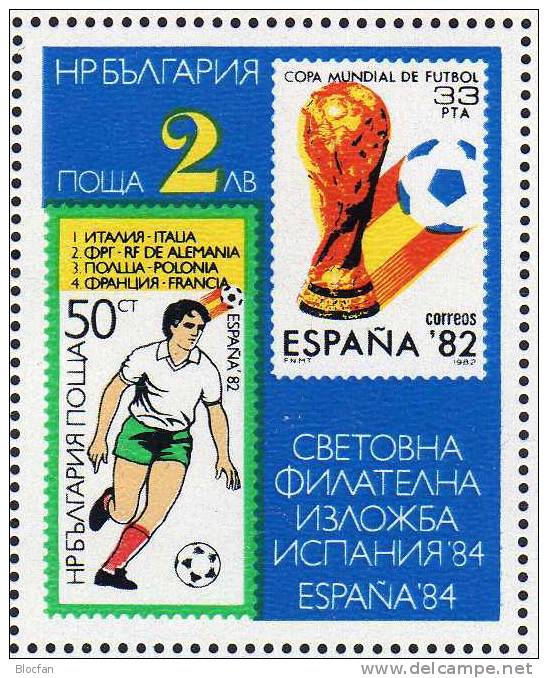 Fussball Zur Ausstellung Espana 1984 Bulgarien 3127/9+Block 141 ** 23€ Stamp On Stamp BG #3130 E #2533 Sheet Bf BULGARIA - Poste Aérienne