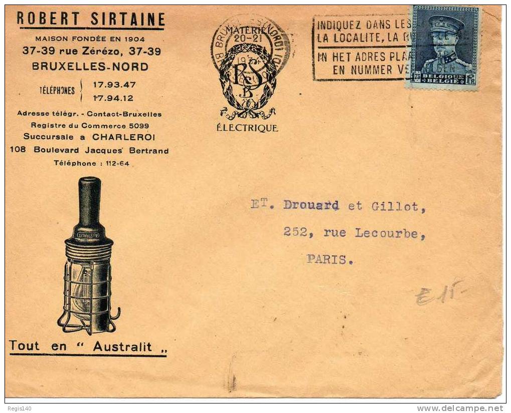 Bruxelles Enveloppe à Entête Robert Sitraine, Circulée Et Affranchie En 1934 - Vlagstempels
