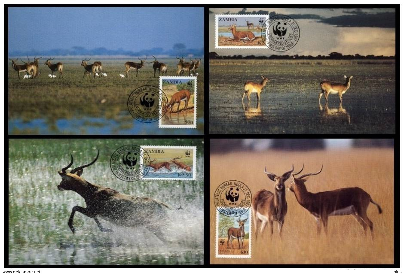 Zambia 1987 WWF W. W. F. Black Lechwe 4x MC Maximum Cards Gazella Fauna Animals Mammals - Maximumkarten