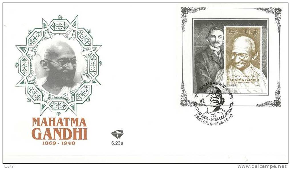 Cartolina - REPUBBLICA SUD AFRICA - MAHATMA GANDHI  PERSONAGGIO - ANNO 1995 FIRST DAY COVER - FDC - SOUVENIR SHEET - FDC