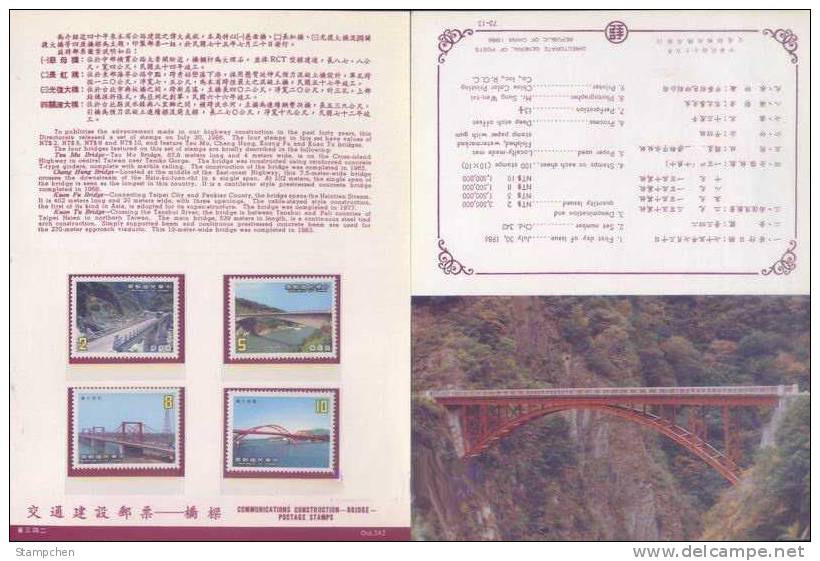 Folder 1986 Taiwan Bridge Stamps Boating Rafting Architecture River Scenery - Rafting