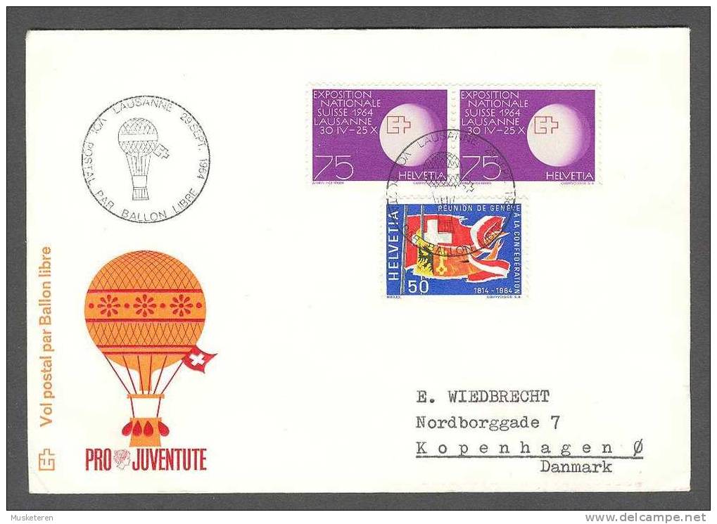 Switzerland 1964 Pro Juventute Cachet Cover Lausanne Postal Par Ballon Libre - Briefe U. Dokumente