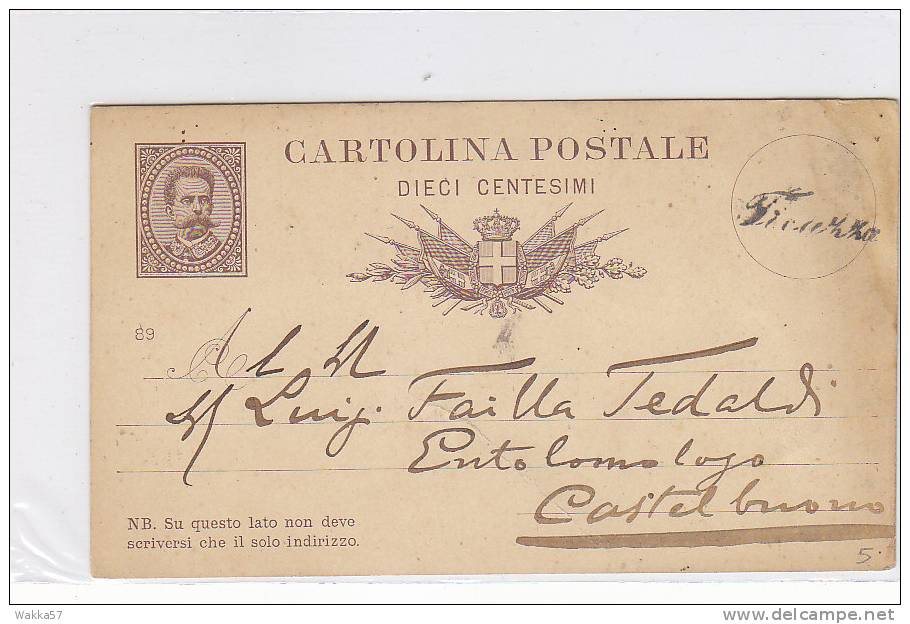 F-0488- 2 -  Lineare Ficuzza Su Intero Postale Umberto - Palermo - Colletteria 1889 - Interi Postali
