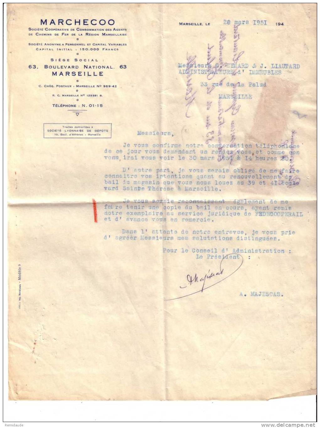 GANDON  -Yvert N°809 X 2  Sur LETTRE RECOMMANDEE Avec AR De MARSEILLE NATIONAL (BDR) -1951 - 1945-54 Marianne (Gandon)