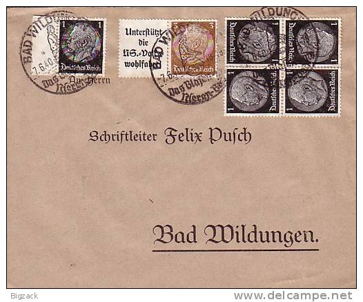 DR Ortsbrief Mif Minr.512 SR, W75,2x K21 SST Bad Wildungen 7.6.40 - Sonstige & Ohne Zuordnung