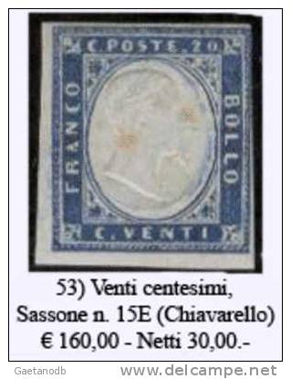 Sardegna-053 - Sassone: N. 15E (+) - Privo Di Difetti Occulti. - Sardaigne