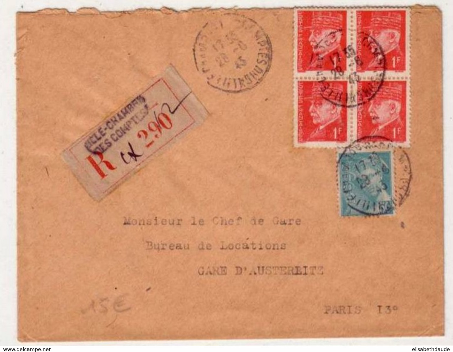 PETAIN + MERCURE -Yvert N°514 Bloc De 4 +549sur LETTRE RECOMMANDEE De LILLE CHAMBRE Des COMPTES (NORD) Pour PARIS - 1943 - 1941-42 Pétain