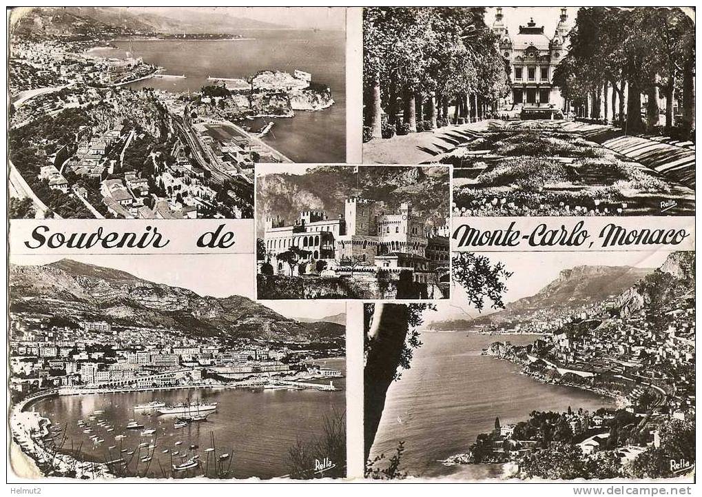 Monte-Carlo MONACO  La Côte D´Azur Carte N&B 5 Vues "souvenir De .." (voir Description, 2 Scan) Circulé 1952 - AE47 - Multi-vues, Vues Panoramiques