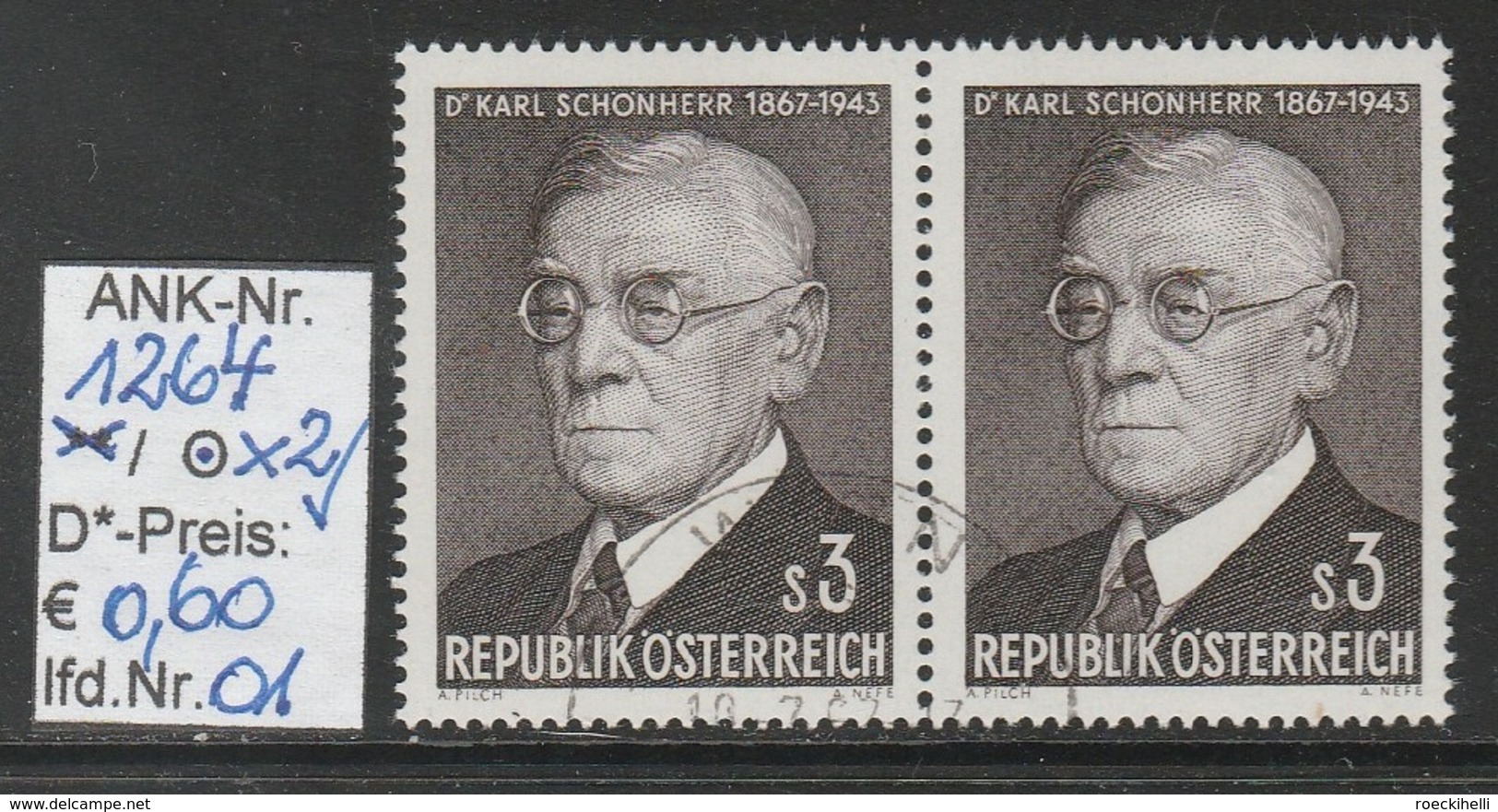24.2.1967 - SM  "100. Geburtstag Von Dr. Karl Schönherr"   2 X  O  Gestempelt -  Siehe Scan (1264o X2 01-02) - Gebruikt