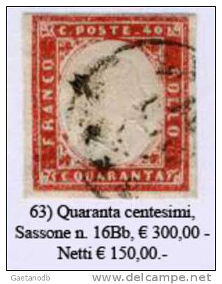 Sardegna-063 - Sassone: N. 16Bb (o) - Privo Di Difetti Occulti. - Sardaigne