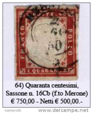 Sardegna-064 - Sassone: N. 16Cb (o) - Firmato "Mario Merone" - Privo Di Difetti Occulti. - Sardaigne