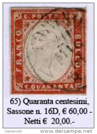 Sardegna-065 - Sassone: N. 16D (o) - Privo Di Difetti Occulti. - Sardaigne