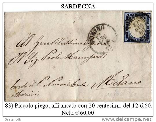 Sardegna-083- Piego Da Torino Del 12 Giugno1860 - Sardaigne